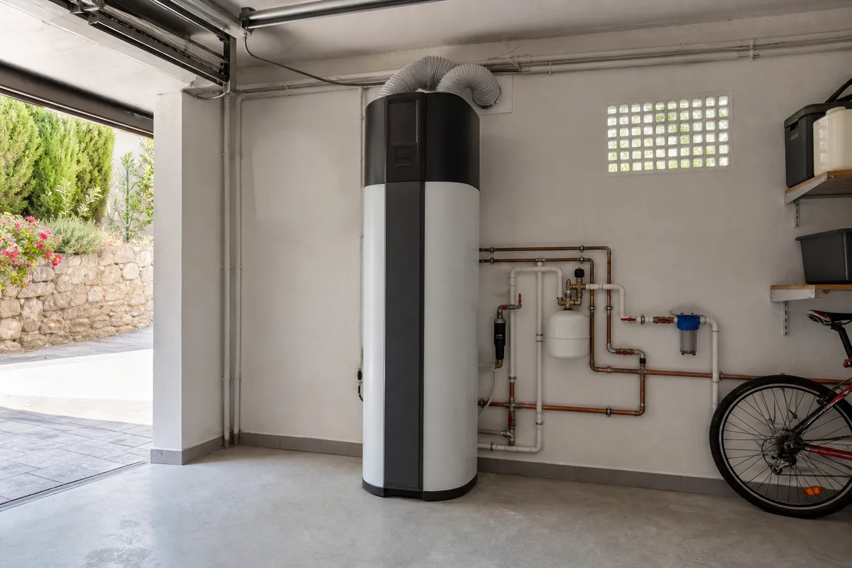 Chauffe-eau thermodynamique installé dans un garage ventilé d&rsquo;une maison du Var