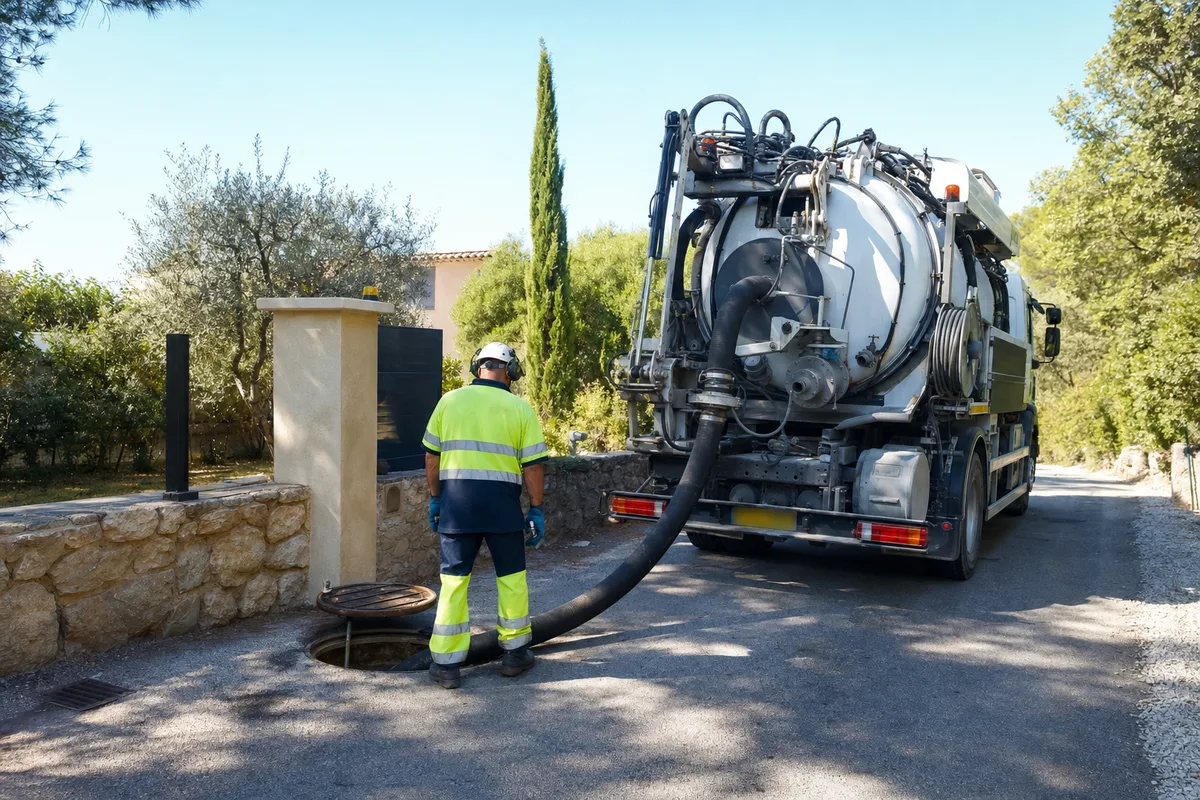 Camion d&rsquo;hydrocurage haute pression intervenant sur un réseau enterré