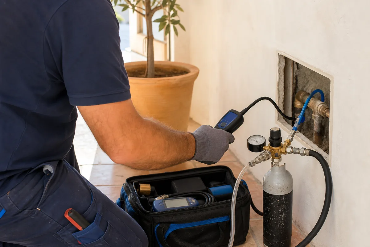 Recherche de fuite au gaz traceur sur une canalisation encastrée